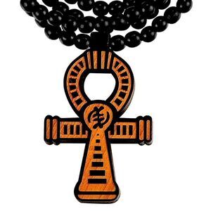 FaithHeart Egpytian Jewelry Eye of Horus Necklace, Wooden Beaded Sweater Chain V